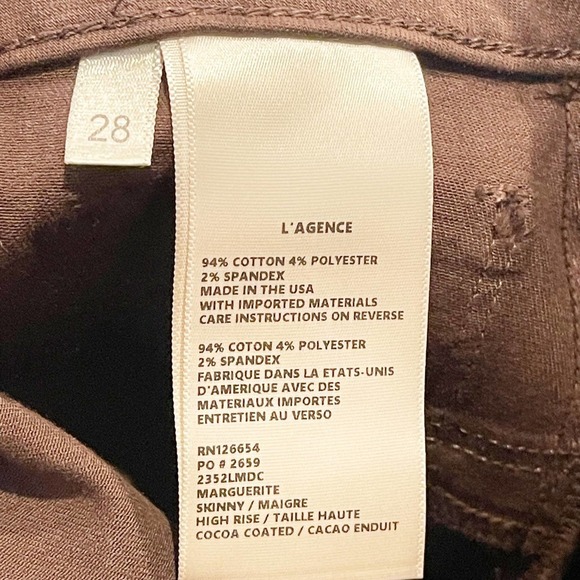 L'agence Super Stretch High Rise Skinny Jeans Java Coated Size 28 NWOT - Picture 10 of 11